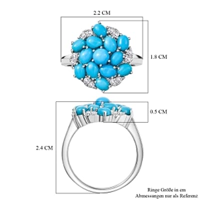 Sleeping Beauty Turquoise and White Zircon2.46 ctw Ring in Rhodium Over Sterling Silver (Size 10)