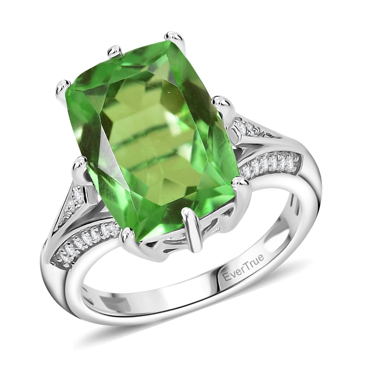 Ever True Chartreuse Quartz and White Zircon (Triplet) 7.35 ctw Verdant Grace Ring in Platinum Bond (Size 10.0) image number 0