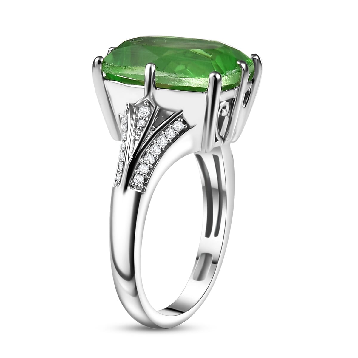 Ever True Chartreuse Quartz and White Zircon (Triplet) 7.35 ctw Verdant Grace Ring in Platinum Bond (Size 10.0) image number 3
