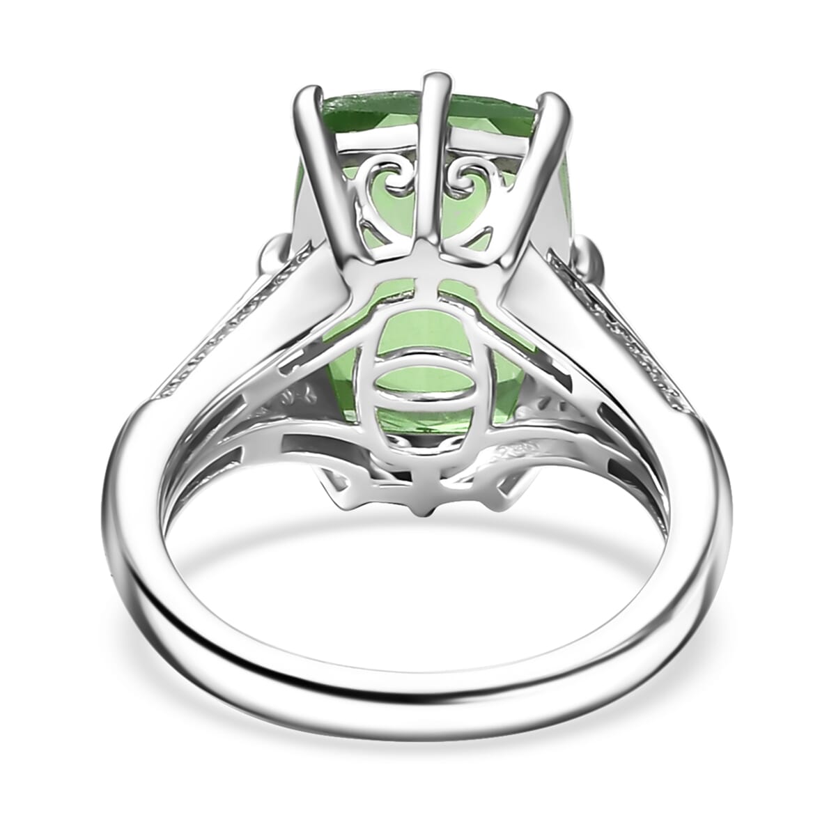 Ever True Chartreuse Quartz and White Zircon (Triplet) 7.35 ctw Verdant Grace Ring in Platinum Bond (Size 10.0) image number 4