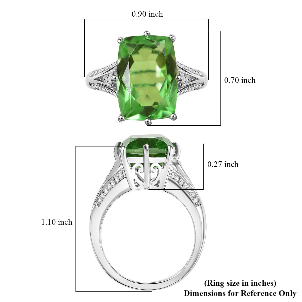 Ever True Chartreuse Quartz and White Zircon (Triplet) 7.35 ctw Verdant Grace Ring in Platinum Bond (Size 10.0) image number 5