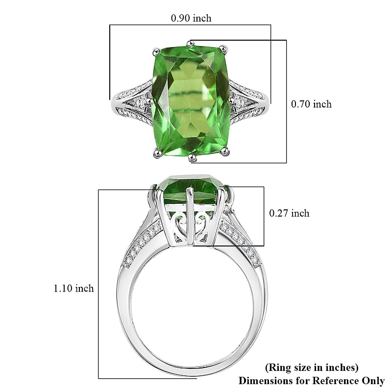 EverTrue Chartreuse Quartz and White Zircon (Triplet) 7.35 ctw Verdant Grace Ring in Platinum Bond (Size 10.0)