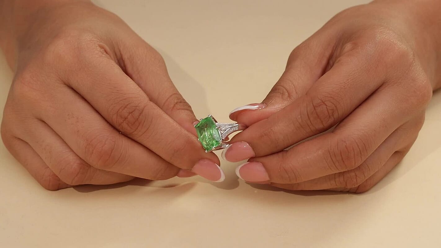 Ever True Chartreuse Quartz and White Zircon (Triplet) 7.35 ctw Verdant Grace Ring in Platinum Bond (Size 10.0) (Del. in 10-12 Days)