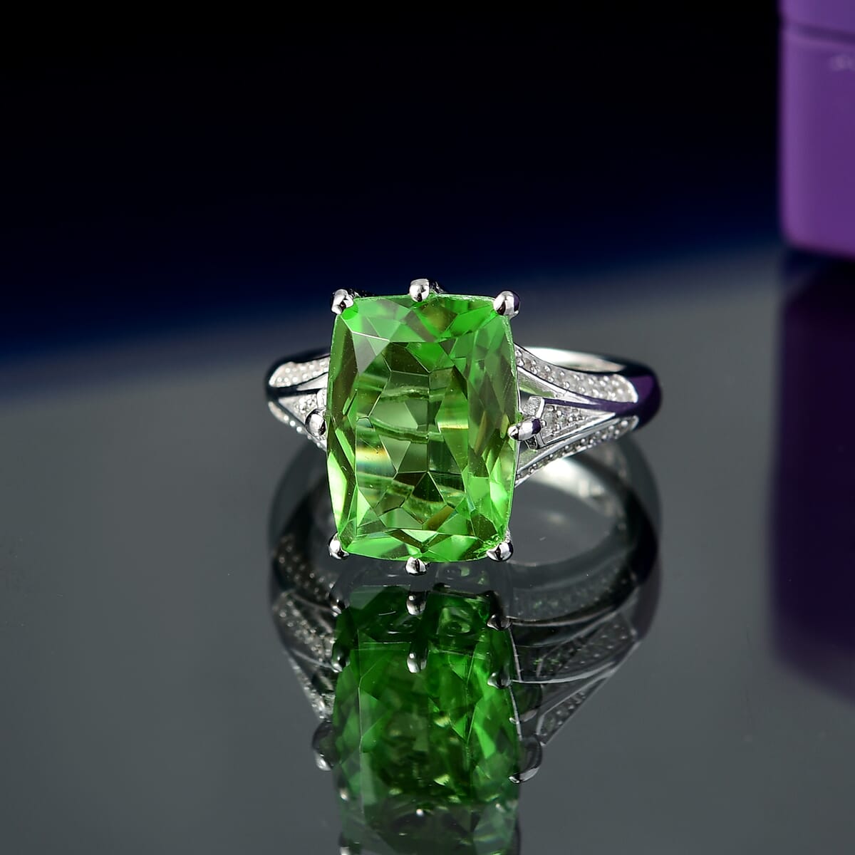 Ever True Chartreuse Quartz and White Zircon (Triplet) 7.35 ctw Verdant Grace Ring in Platinum Bond (Size 7.0) image number 1