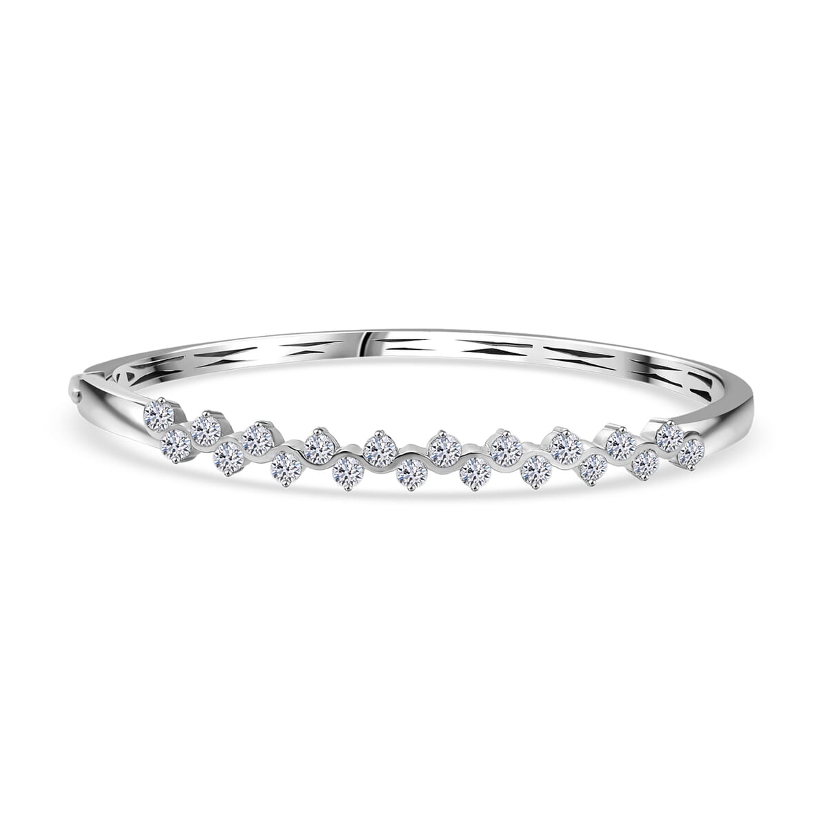 Luxuriant Lab Grown Diamond 2.20 ctw Bangle Bracelet in Rhodium Over Sterling Silver (7.25 In)  image number 0