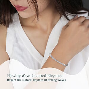 Luxuriant Lab Grown Diamond G-H SI 2.20 ctw Rolling Waves Bangle Bracelet in Rhodium Over Sterling Silver (7.25 In) 