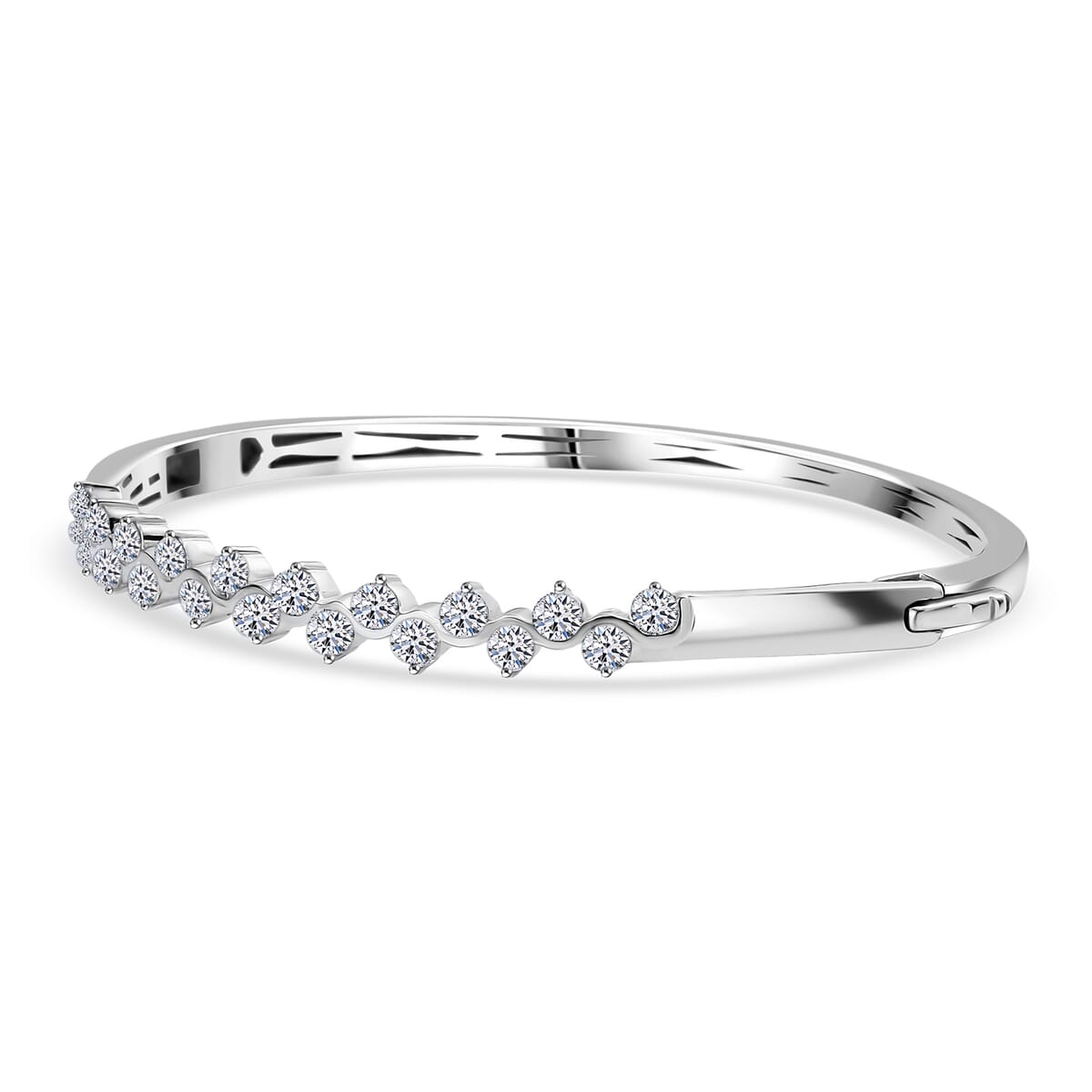 Luxuriant Lab Grown Diamond 2.20 ctw Bangle Bracelet in Rhodium Over Sterling Silver (7.25 In)  image number 3