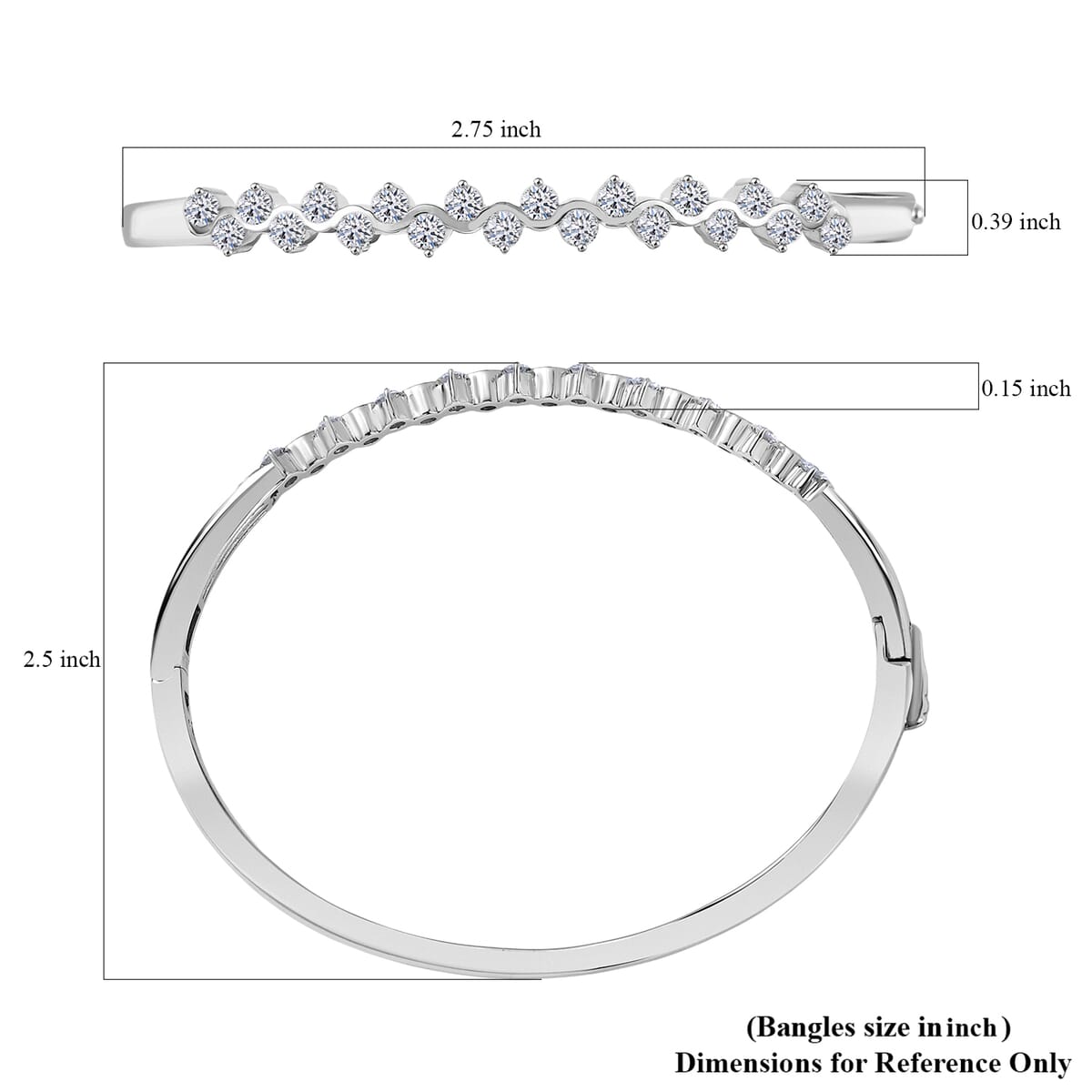 Luxuriant Lab Grown Diamond 2.20 ctw Bangle Bracelet in Rhodium Over Sterling Silver (7.25 In)  image number 5
