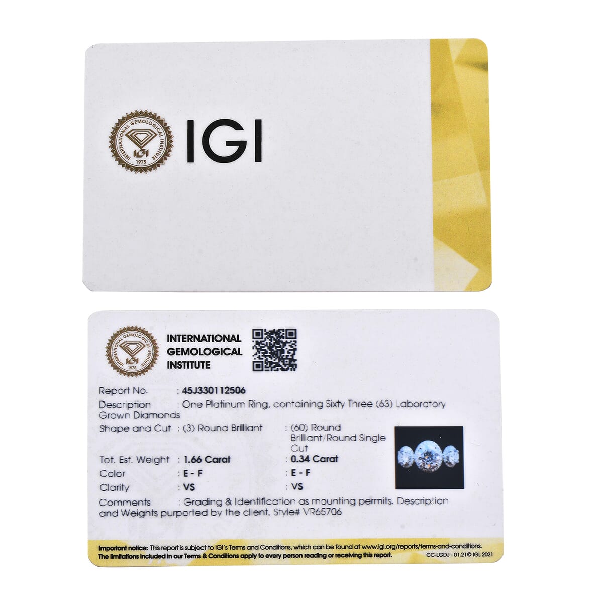 IGI Certified Luxuriant Lab Grown Diamond E-F VS 2.00 ctw Ring in 950 Platinum image number 6