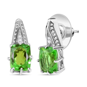 Ever True Chartreuse Quartz (Triplet) and White Zircon 4.90 ctw Earrings in Platinum Bond