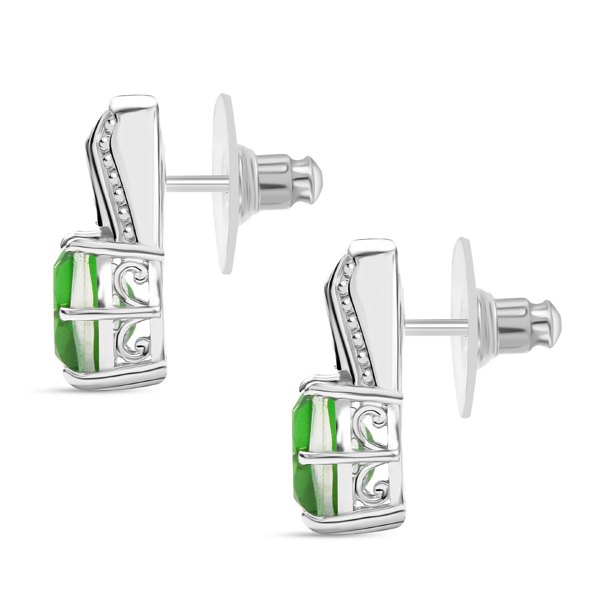 Ever True Chartreuse Quartz (Triplet) and White Zircon 4.90 ctw Earrings in Platinum Bond image number 3