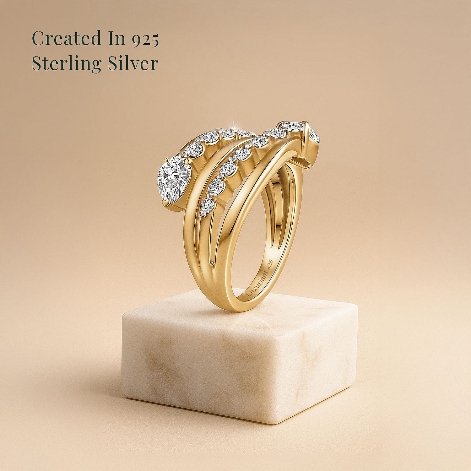 Luxuriant Lab Grown Diamond G-H SI 1.50 ctw Bypass Ring in 18K Vermeil Yellow Gold Over Sterling Silver (Size 10.0) 