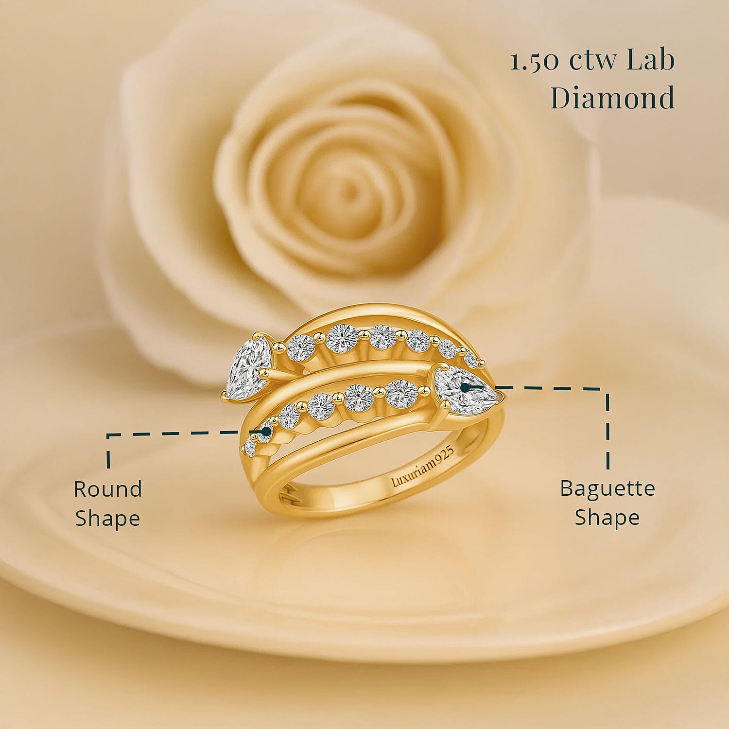 Luxuriant Lab Grown Diamond G-H SI 1.50 ctw Bypass Ring in 18K Vermeil Yellow Gold Over Sterling Silver (Size 10.0) 