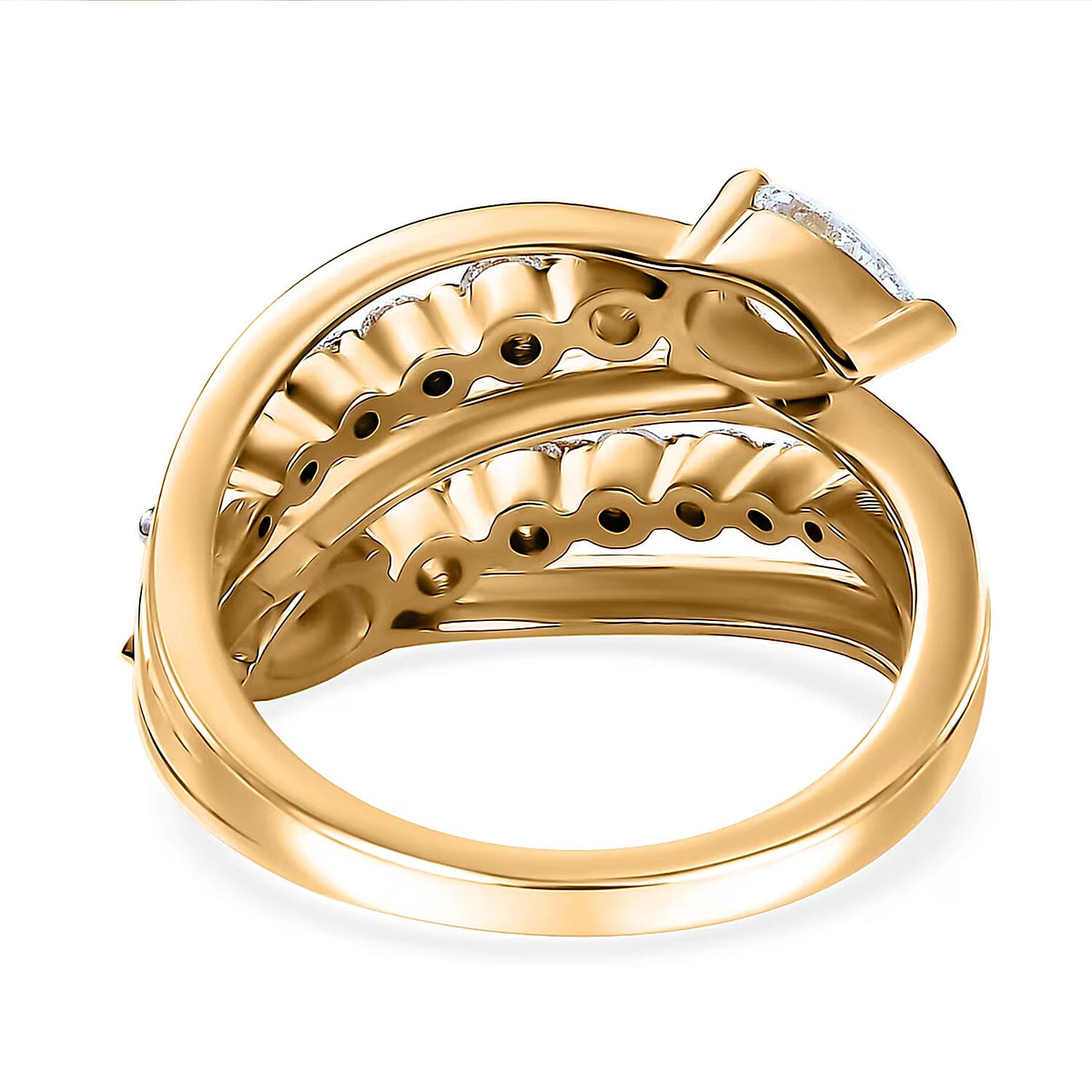 Luxuriant Lab Grown Diamond G-H SI 1.50 ctw Bypass Ring in 18K Vermeil Yellow Gold Over Sterling Silver (Size 10.0) 