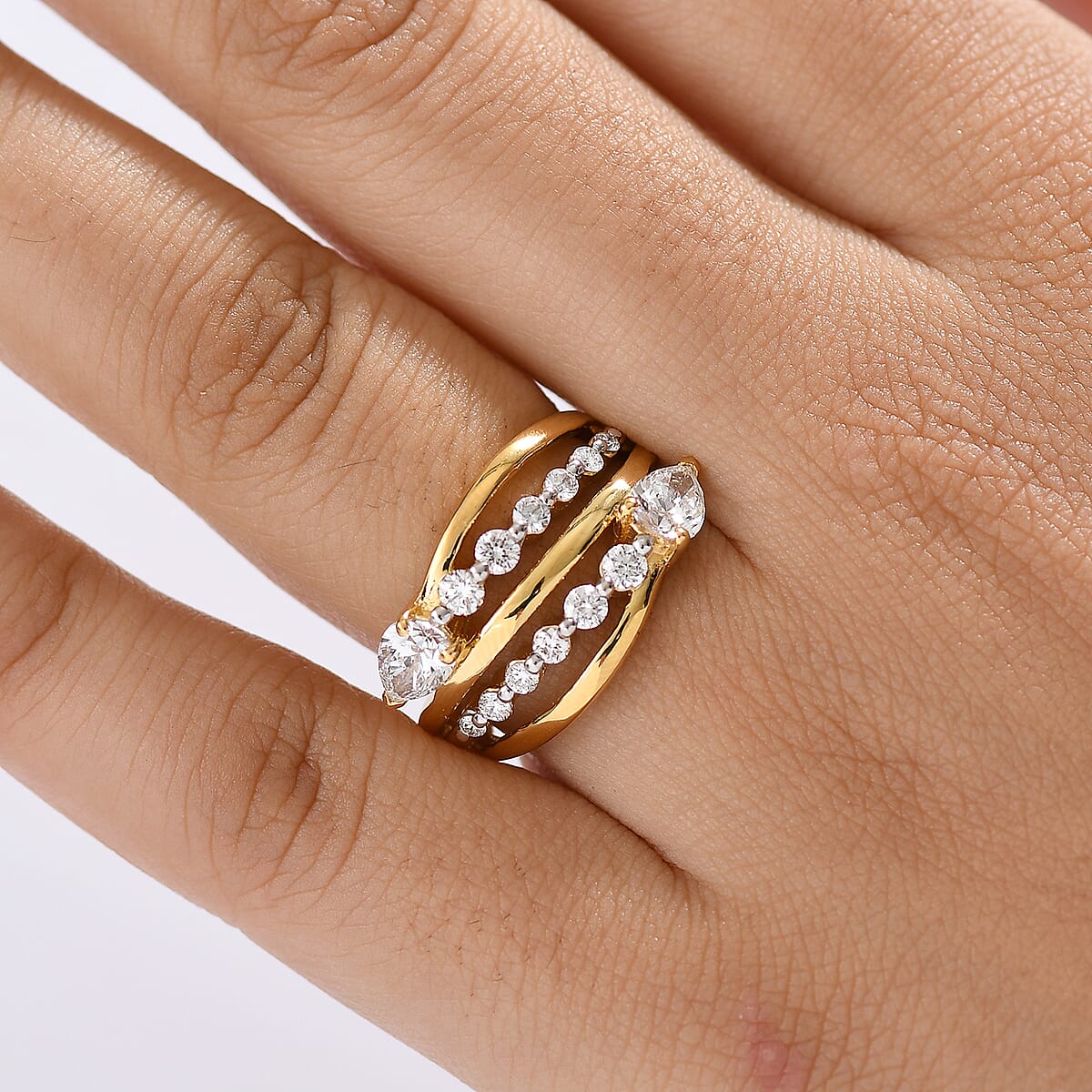 Luxuriant Lab Grown Diamond G-H SI 1.50 ctw Bypass Ring in 18K Vermeil Yellow Gold Over Sterling Silver (Size 7.0)  image number 2