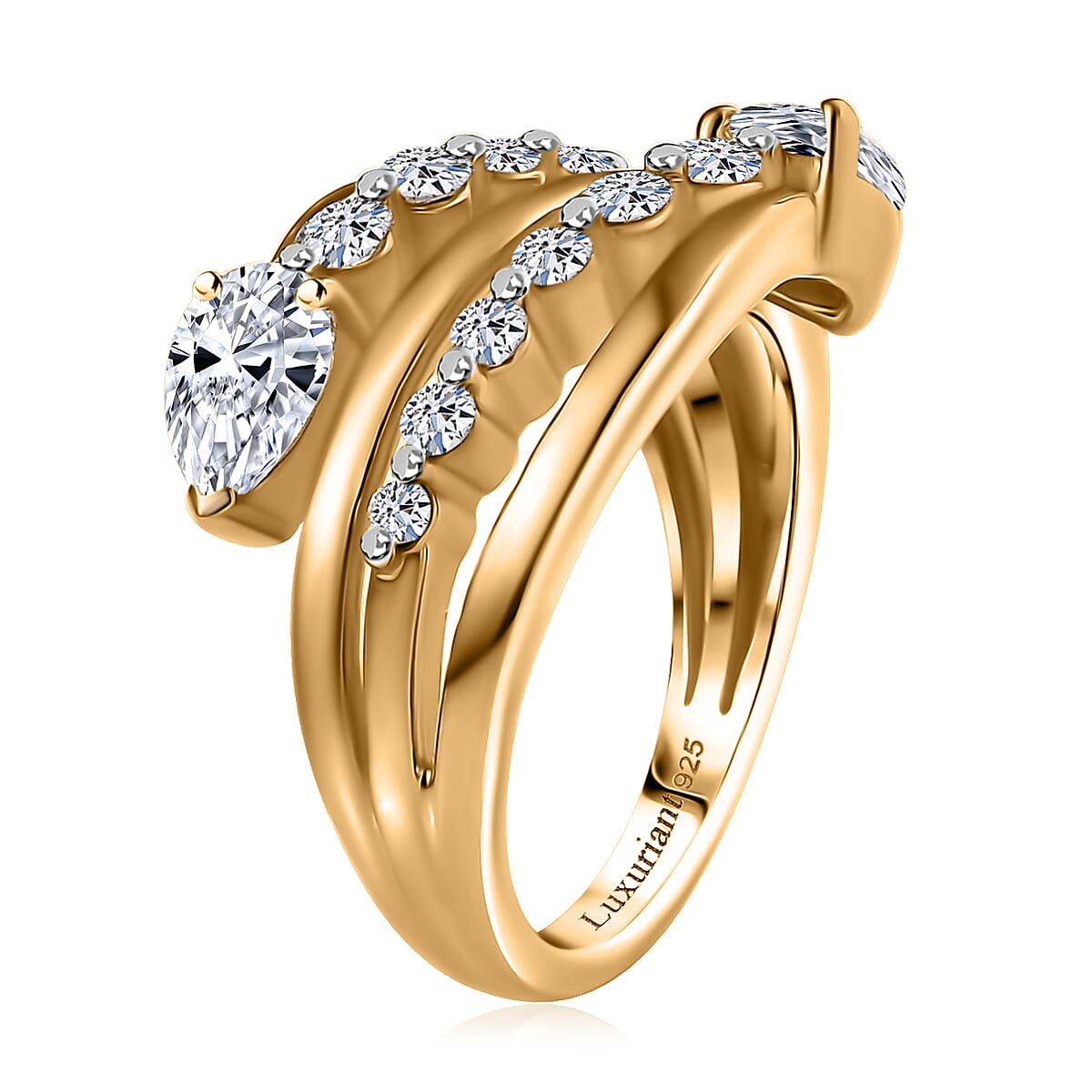 Luxuriant Lab Grown Diamond G-H SI 1.50 ctw Bypass Ring in 18K Vermeil Yellow Gold Over Sterling Silver (Size 7.0)  image number 3