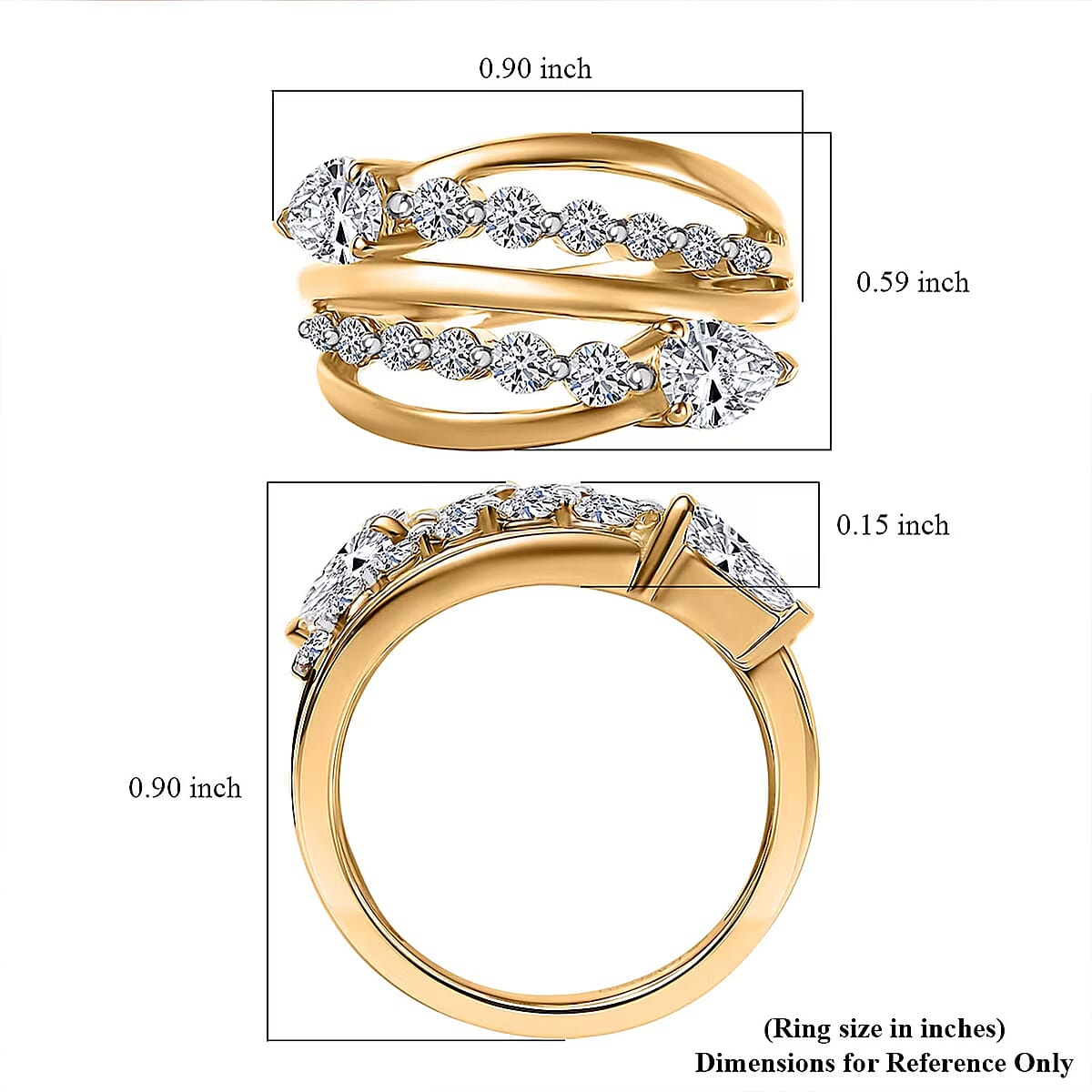 Luxuriant Lab Grown Diamond G-H SI 1.50 ctw Bypass Ring in 18K Vermeil Yellow Gold Over Sterling Silver (Size 8.0)  image number 6