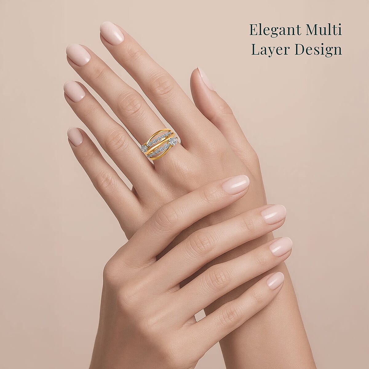 Luxuriant Lab Grown Diamond G-H SI 1.50 ctw Bypass Ring in 18K Vermeil Yellow Gold Over Sterling Silver (Size 9.0)  image number 1