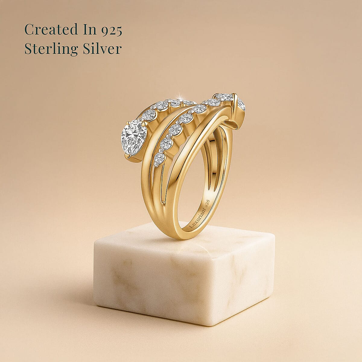 Luxuriant Lab Grown Diamond G-H SI 1.50 ctw Bypass Ring in 18K Vermeil Yellow Gold Over Sterling Silver (Size 9.0)  image number 2