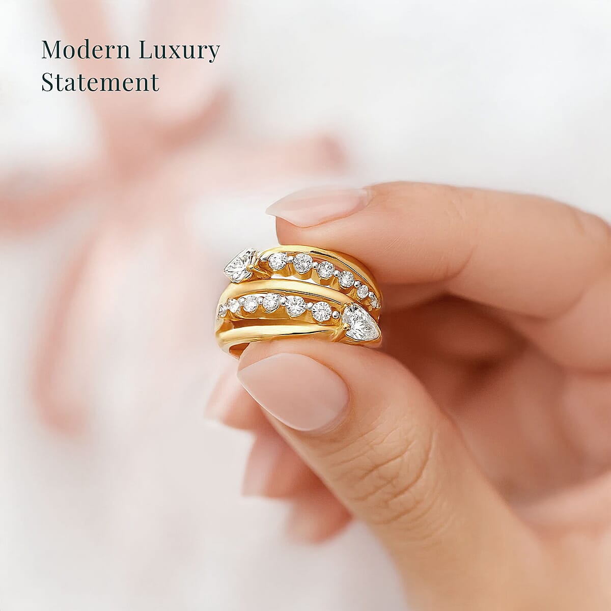 Luxuriant Lab Grown Diamond G-H SI 1.50 ctw Bypass Ring in 18K Vermeil Yellow Gold Over Sterling Silver (Size 9.0)  image number 5