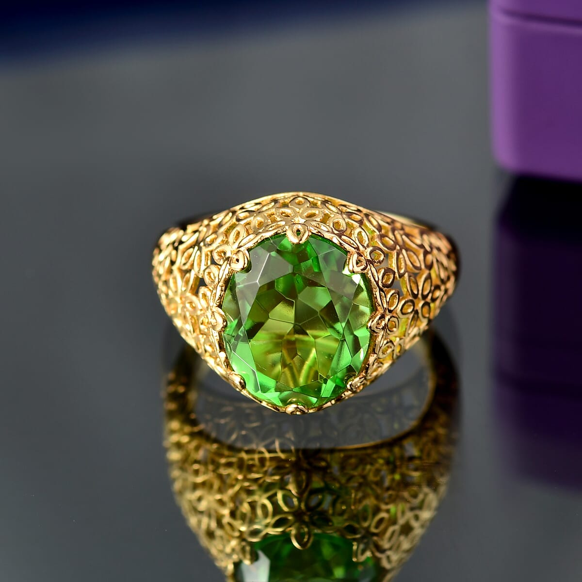 Ever True Chartreuse Quartz 5.00 ctw Blooming Radiance Ring in 18K YG Plated (Size 10.0)  image number 1