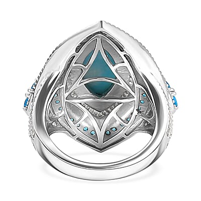 D'Joy Passport to Turkey Premium Larimar and Multi Gemstone 5.20 ctw Evil Eye Ring in Rhodium Over Sterling Silver (Size 10.0)