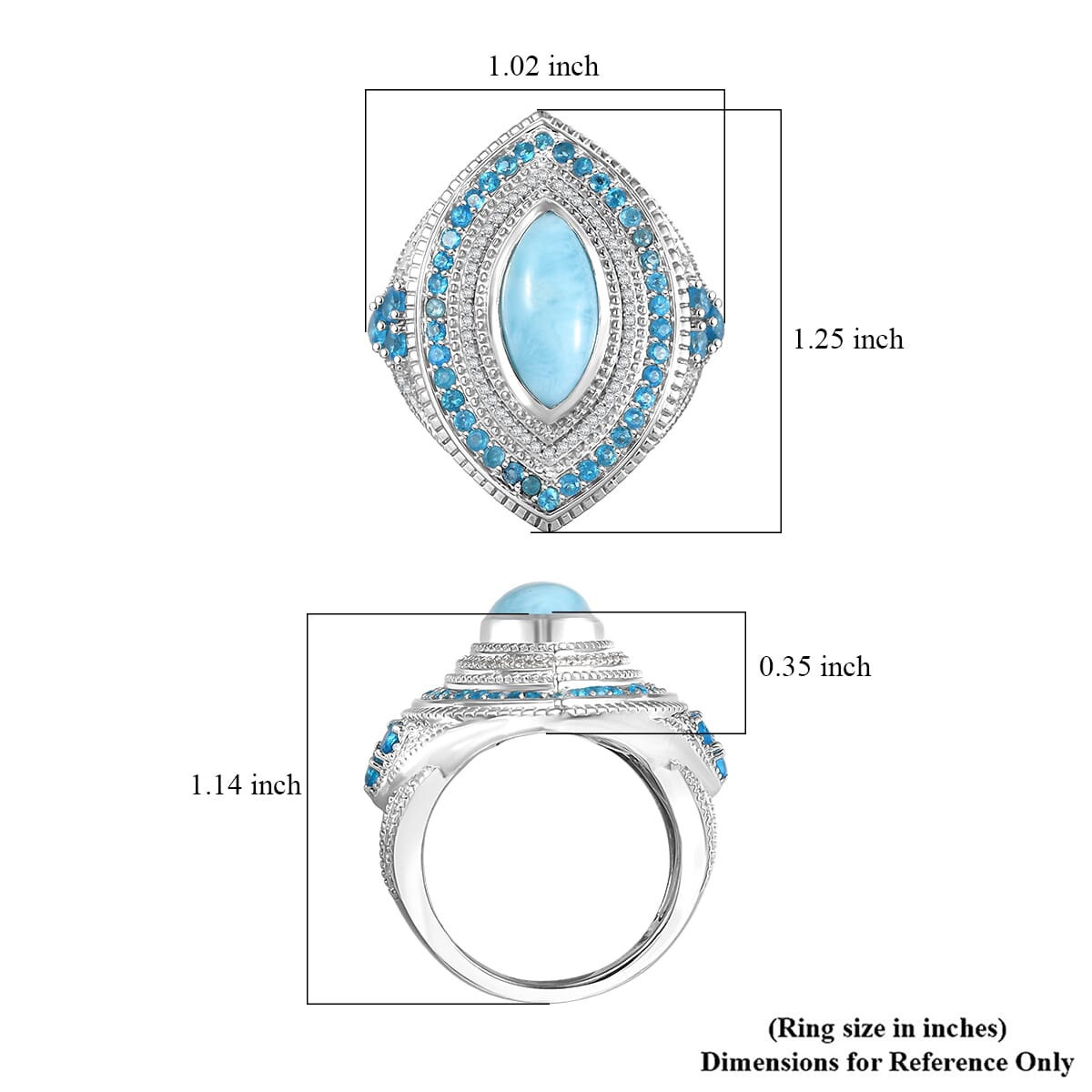 D'Joy Passport to Turkey Premium Larimar and Multi Gemstone 5.20 ctw Evil Eye Ring in Rhodium Over Sterling Silver (Size 10.0) image number 5