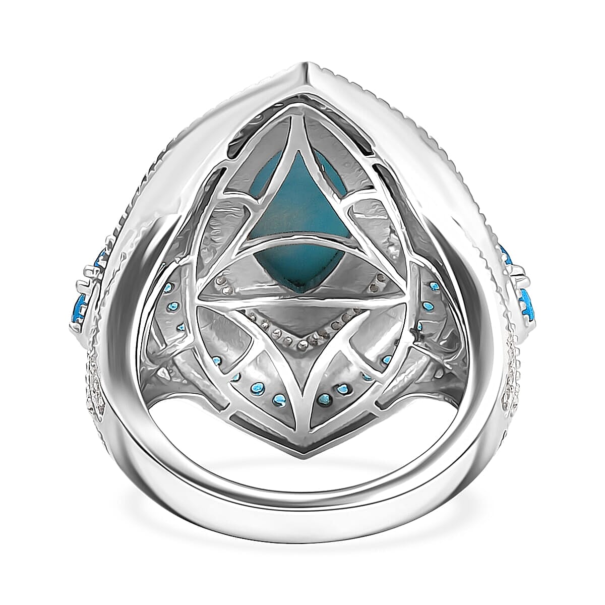 D'Joy Premium Larimar, Multi Gemstone Ring in Rhodium Over Sterling Silver (Size 5.0) 5.20 ctw image number 4