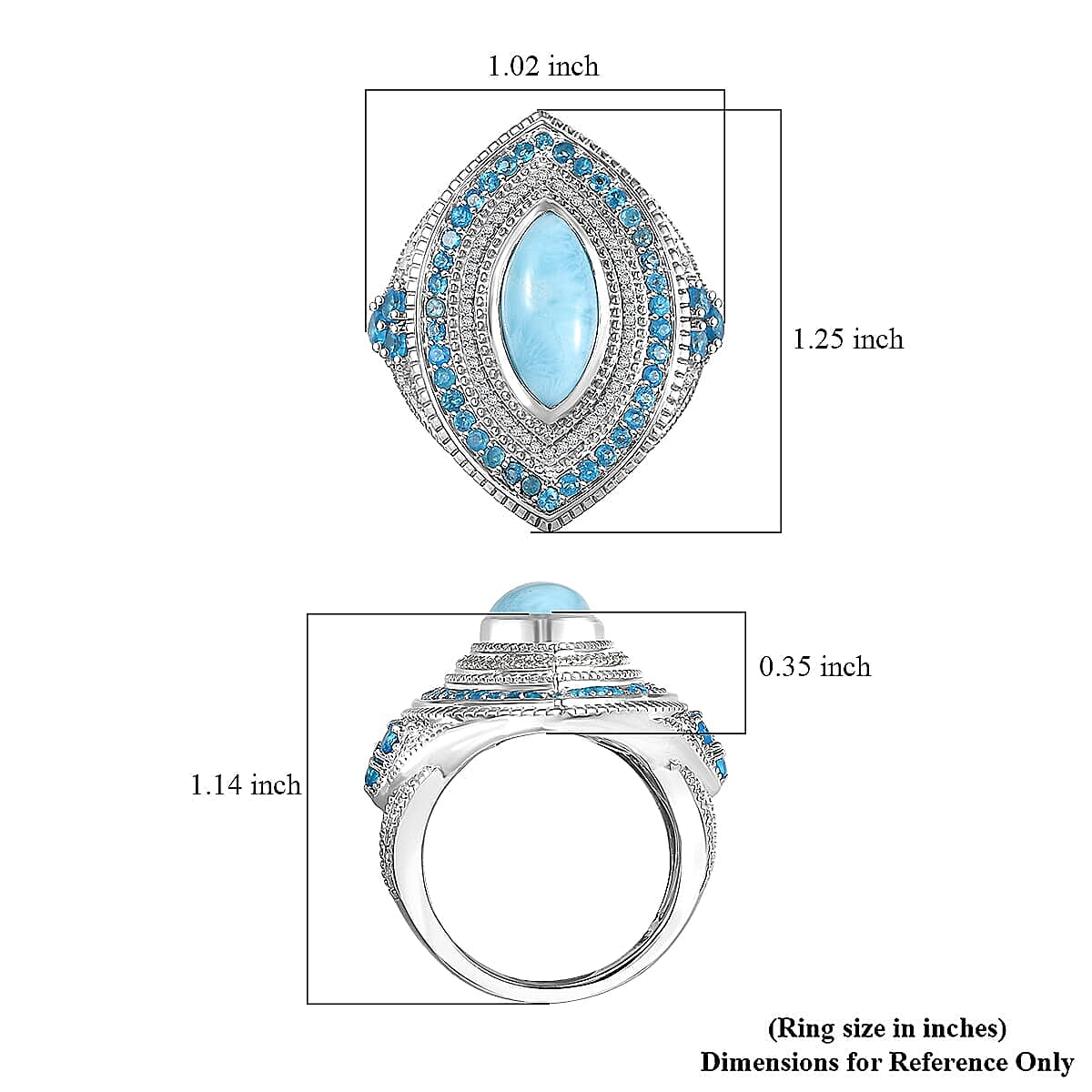 D'Joy Premium Larimar, Multi Gemstone Ring in Rhodium Over Sterling Silver (Size 5.0) 5.20 ctw image number 5