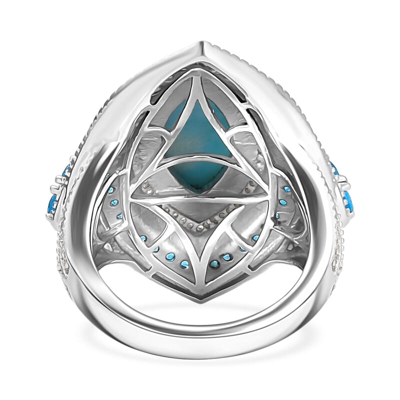 D'Joy Passport to Turkey Premium Larimar and Multi Gemstone 5.20 ctw Evil Eye Ring in Rhodium Over Sterling Silver (Size 6.0)