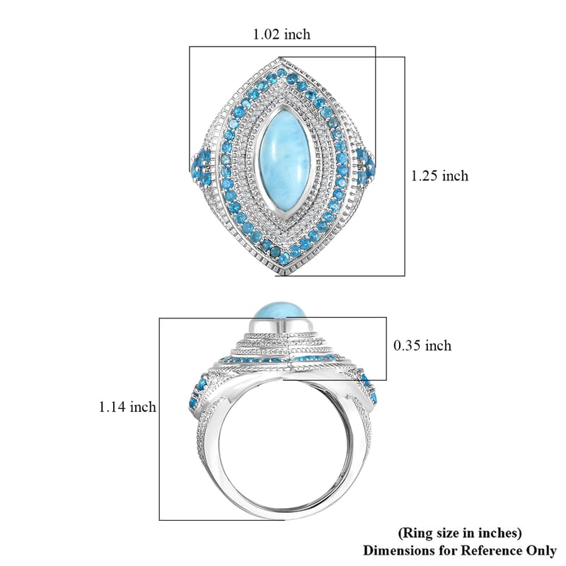 D'Joy Passport to Turkey Premium Larimar and Multi Gemstone 5.20 ctw Evil Eye Ring in Rhodium Over Sterling Silver (Size 6.0)