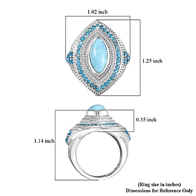 D'Joy Passport to Turkey Premium Larimar and Multi Gemstone 5.20 ctw Evil Eye Ring in Rhodium Over Sterling Silver (Size 7.0)