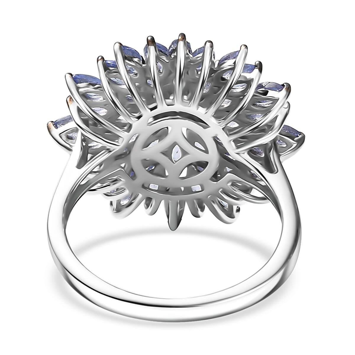 D'Joy Tanzanite and Moissanite 3.25 ctw Dahlia Flower Ring in Rhodium Over Sterling Silver (Size 10.0) image number 4