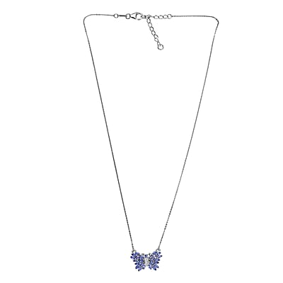 D'Joy Tanzanite and White Zircon 2.20 ctw Butterfly Necklace 18 Inches in Rhodium Over Sterling Silver