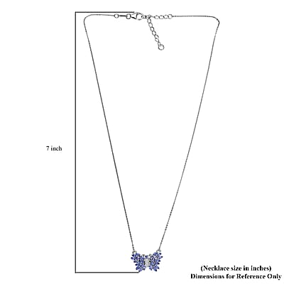D'Joy Tanzanite and White Zircon 2.20 ctw Butterfly Necklace 18 Inches in Rhodium Over Sterling Silver