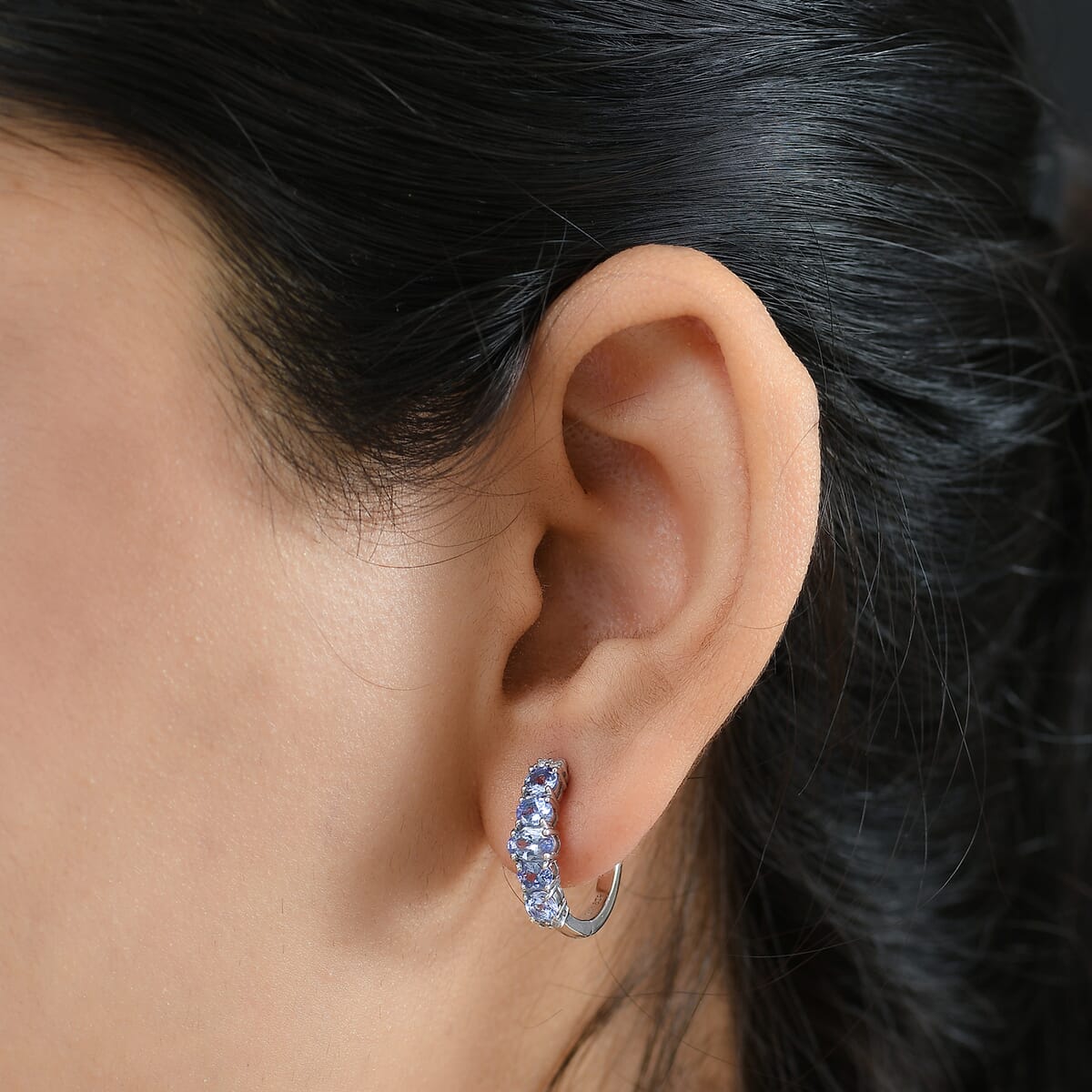 D'Joy Tanzanite and White Zircon 2.10 ctw Moon Phases Hoop Earrings in Rhodium Over Sterling Silver  image number 2
