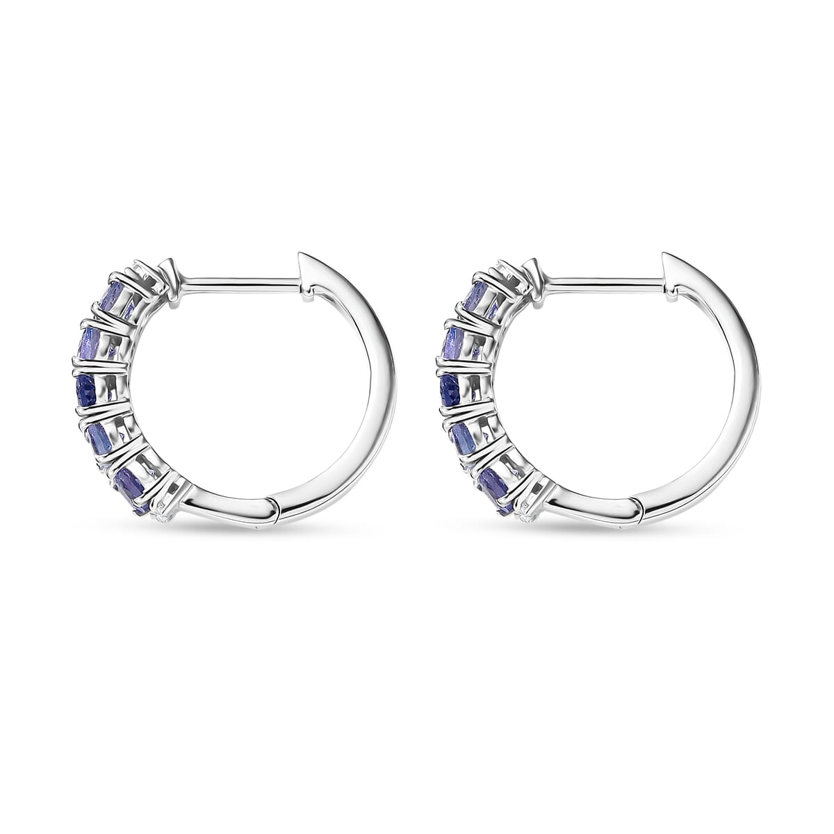 D'Joy Tanzanite and White Zircon 2.10 ctw Moon Phases Hoop Earrings in Rhodium Over Sterling Silver  image number 3