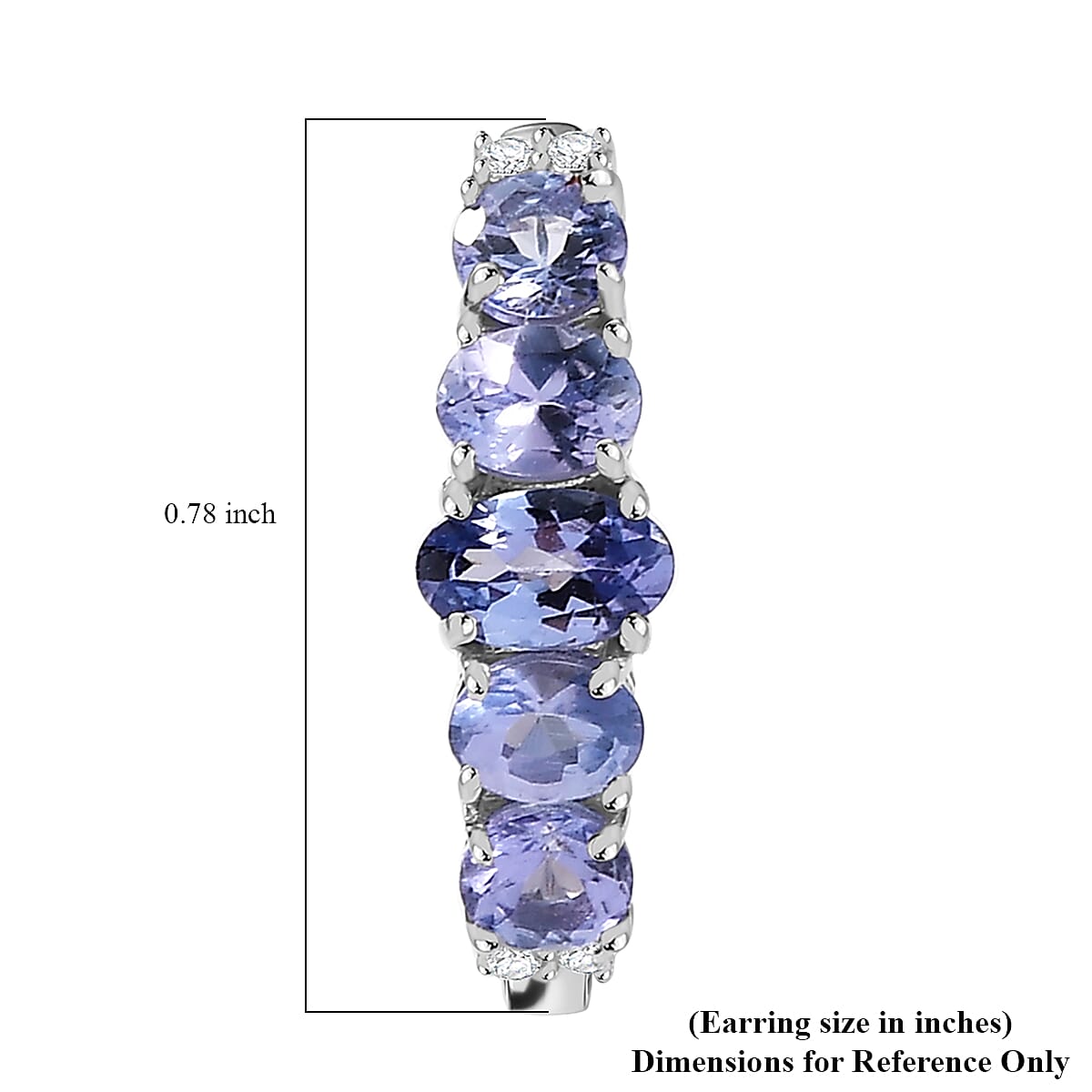D'Joy Tanzanite and White Zircon 2.10 ctw Moon Phases Hoop Earrings in Rhodium Over Sterling Silver 