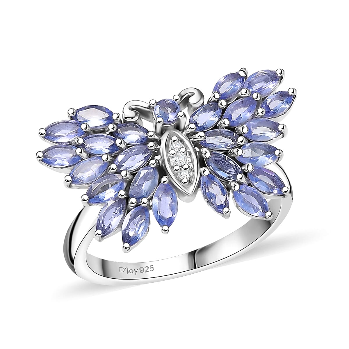 D'Joy Tanzanite and White Zircon 2.10 ctw Butterfly Ring in Rhodium Over Sterling Silver (Size 5.0) image number 0