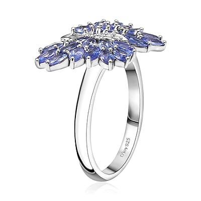 D'Joy Tanzanite and White Zircon 2.10 ctw Butterfly Ring in Rhodium Over Sterling Silver (Size 5.0)
