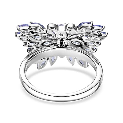D'Joy Tanzanite and White Zircon 2.10 ctw Butterfly Ring in Rhodium Over Sterling Silver (Size 5.0)