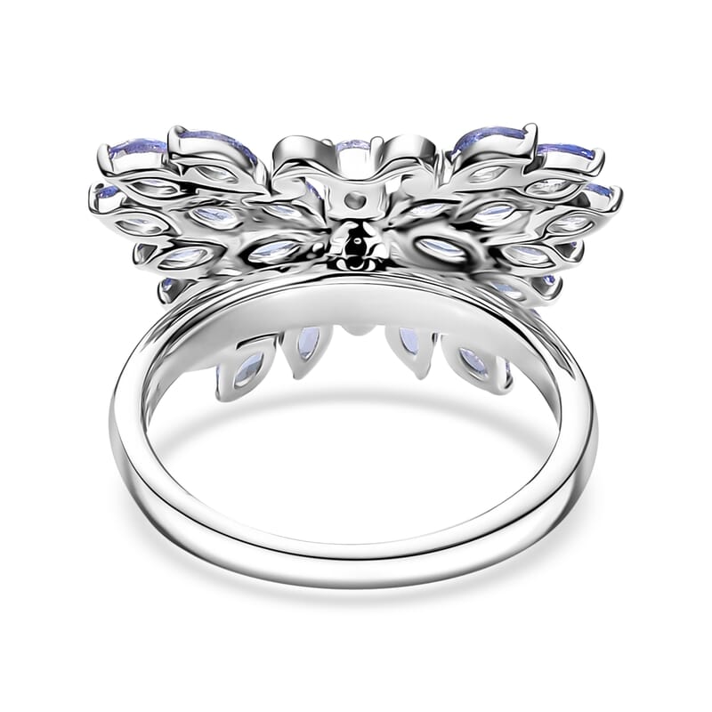 D'Joy Tanzanite and White Zircon 2.10 ctw Butterfly Ring in Rhodium Over Sterling Silver (Size 5.0)