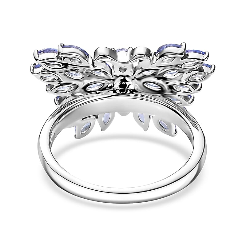 D'Joy Tanzanite and White Zircon 2.10 ctw Butterfly Ring in Rhodium Over Sterling Silver (Size 5.0)