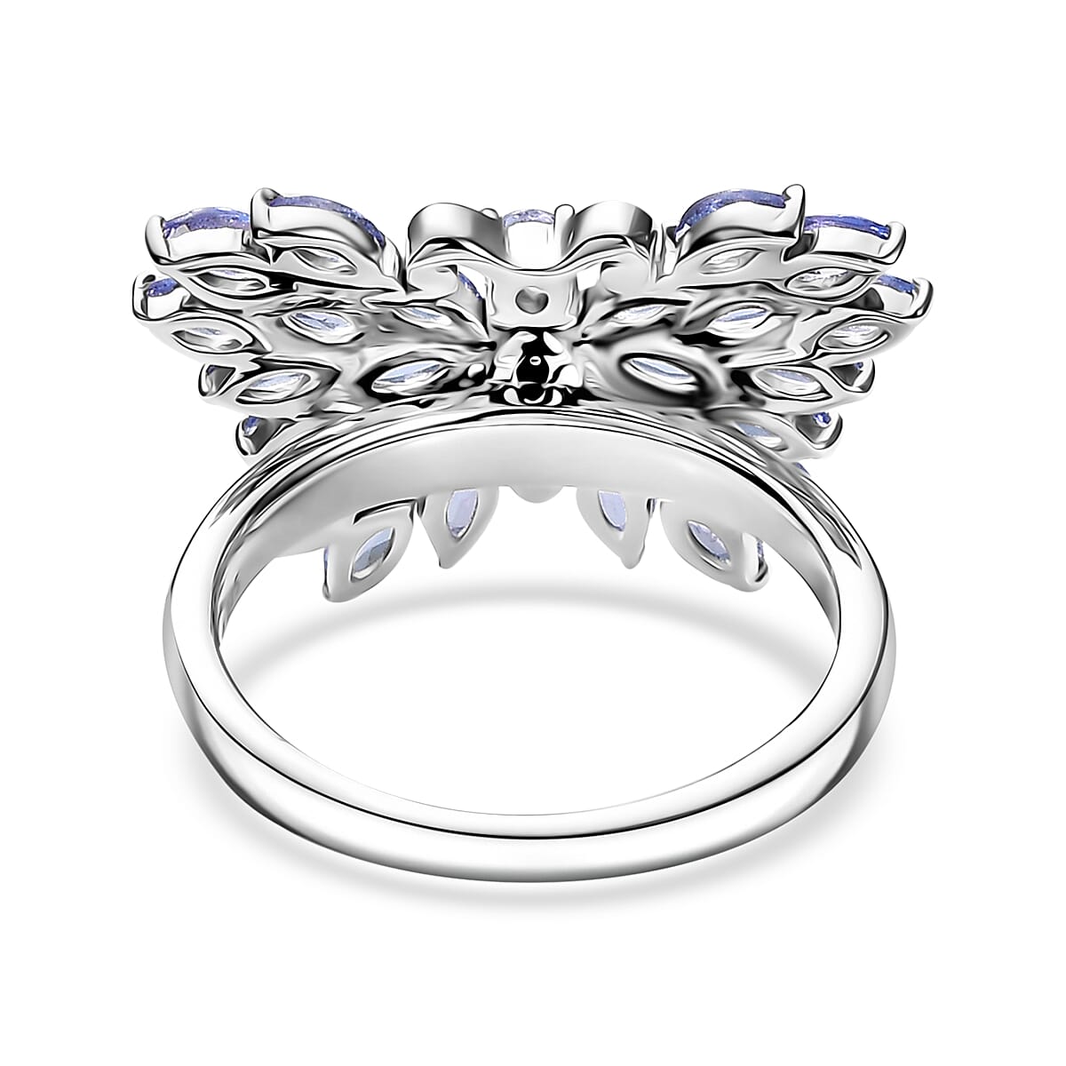 D'Joy Tanzanite and White Zircon 2.10 ctw Butterfly Ring in Rhodium Over Sterling Silver (Size 6.0) image number 4