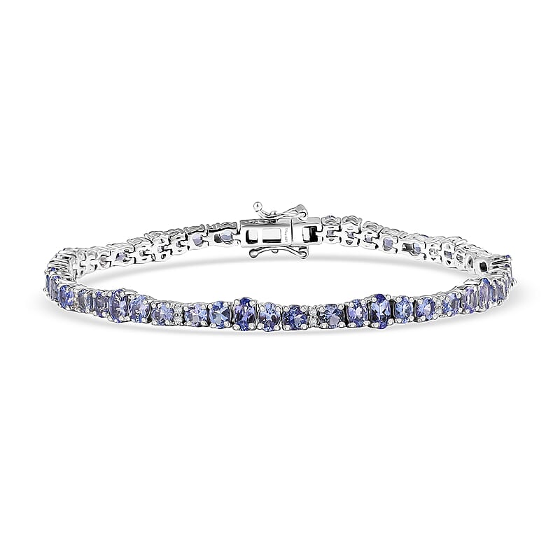 D'Joy Tanzanite and White Zircon 7.50 ctw Moon Phases Bracelet in Rhodium Over Sterling Silver (6.50 In)