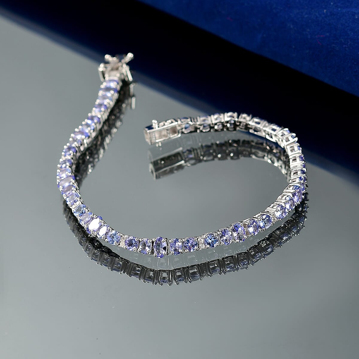 D'Joy Tanzanite and White Zircon 9.50 ctw Moon Phases Bracelet in Rhodium Over Sterling Silver (8.00 In) image number 1