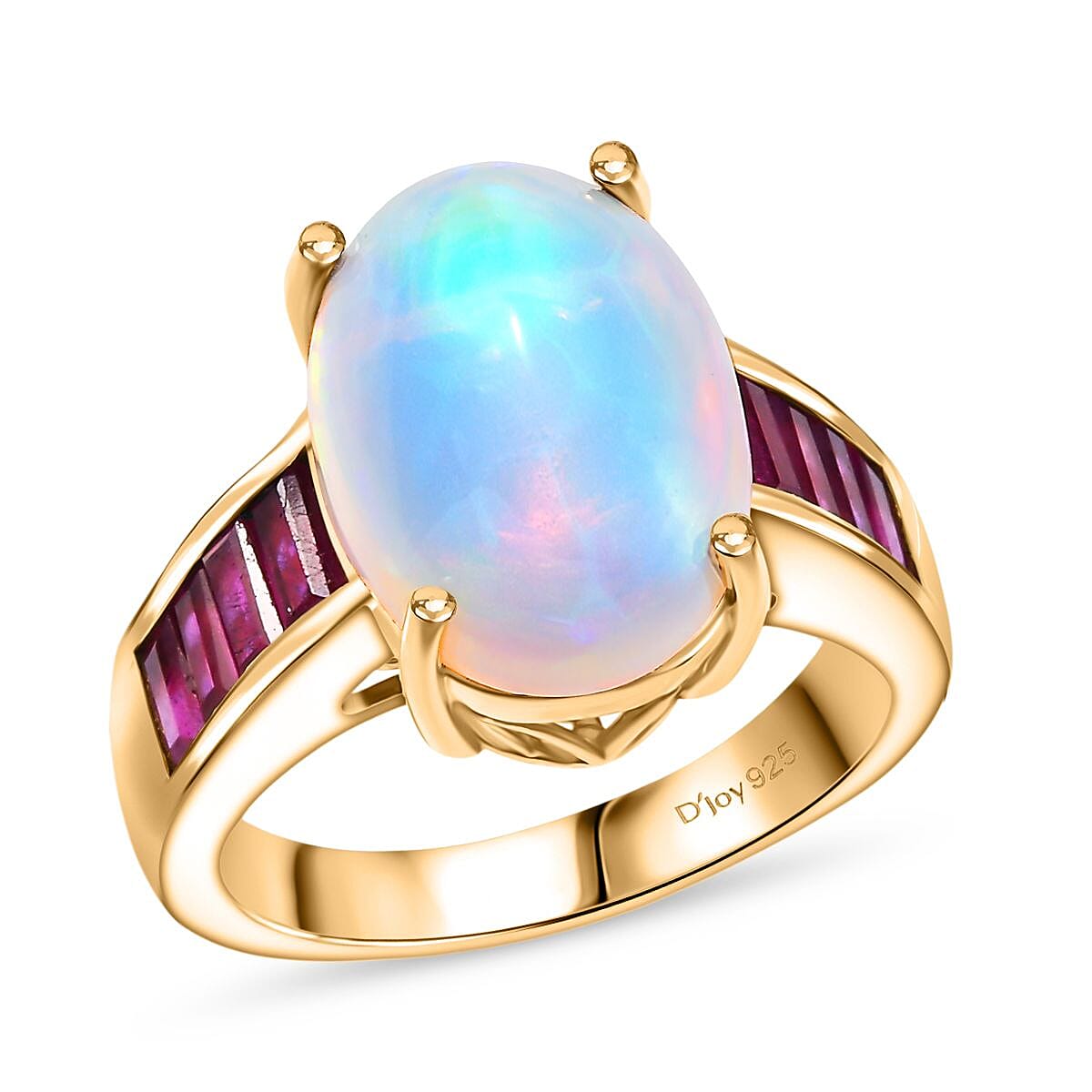 D'Joy Premium Ethiopian Welo Opal and Niassa Ruby (FF) 4.85 ctw Dreamlight Ring in 18K Vermeil Yellow Gold Over Sterling Silver (Size 10.0) image number 0