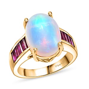 D'Joy Premium Ethiopian Welo Opal and Niassa Ruby (FF) 4.85 ctw Dreamlight Ring in 18K Vermeil Yellow Gold Over Sterling Silver (Size 10.0)