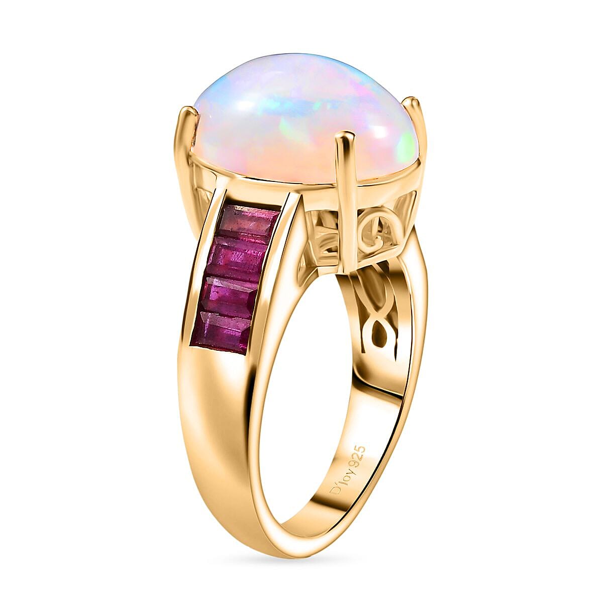 D'Joy Premium Ethiopian Welo Opal and Niassa Ruby (FF) 4.85 ctw Dreamlight Ring in 18K Vermeil Yellow Gold Over Sterling Silver (Size 10.0) image number 3