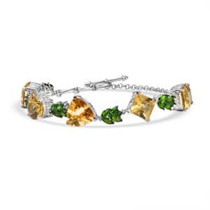 D'Joy Yellow Labradorite and Multi Gemstone 27.15 ctw Sunlit Vines Adjustable Bracelet in Rhodium Over Sterling Silver